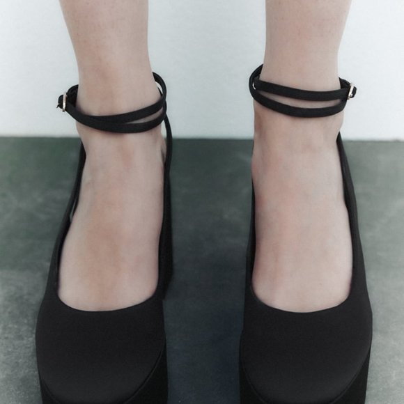 NWOB ZARA HIGH HEEL PLATFORM SLINGBACK SHOES  BLACK - REF. 1233/010 6.5, 9 - Picture 3 of 7